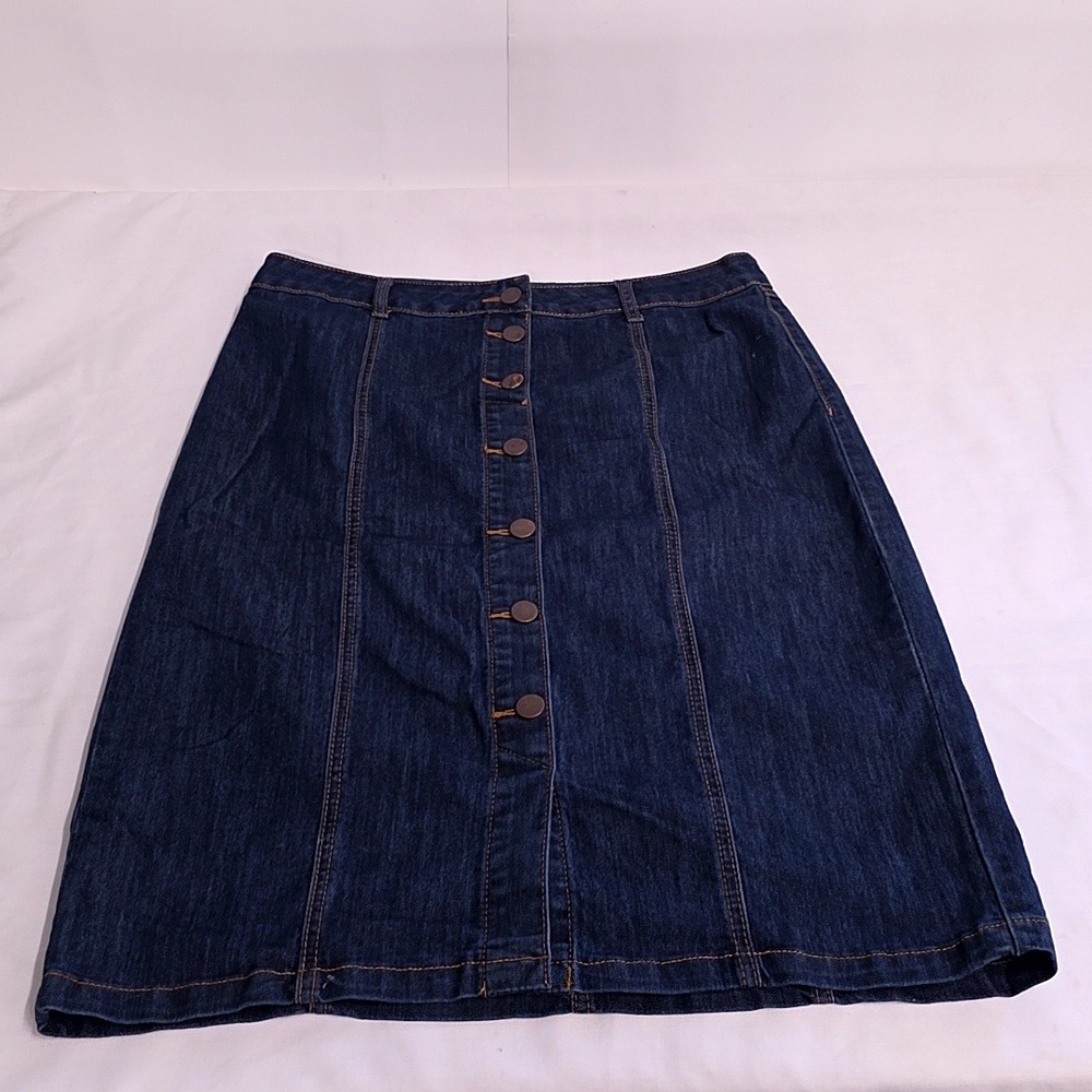 Cato EST. 1946 Denim Skirt Womens 14 Dark Blue Button Front A-Line Knee Length